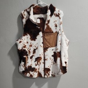 Brown and White Women's Fleece Vest